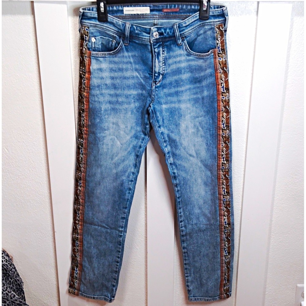 Anthropology Pilcro Women's Light Wash Camo Trim Whiskers Denim Jeans Size 27